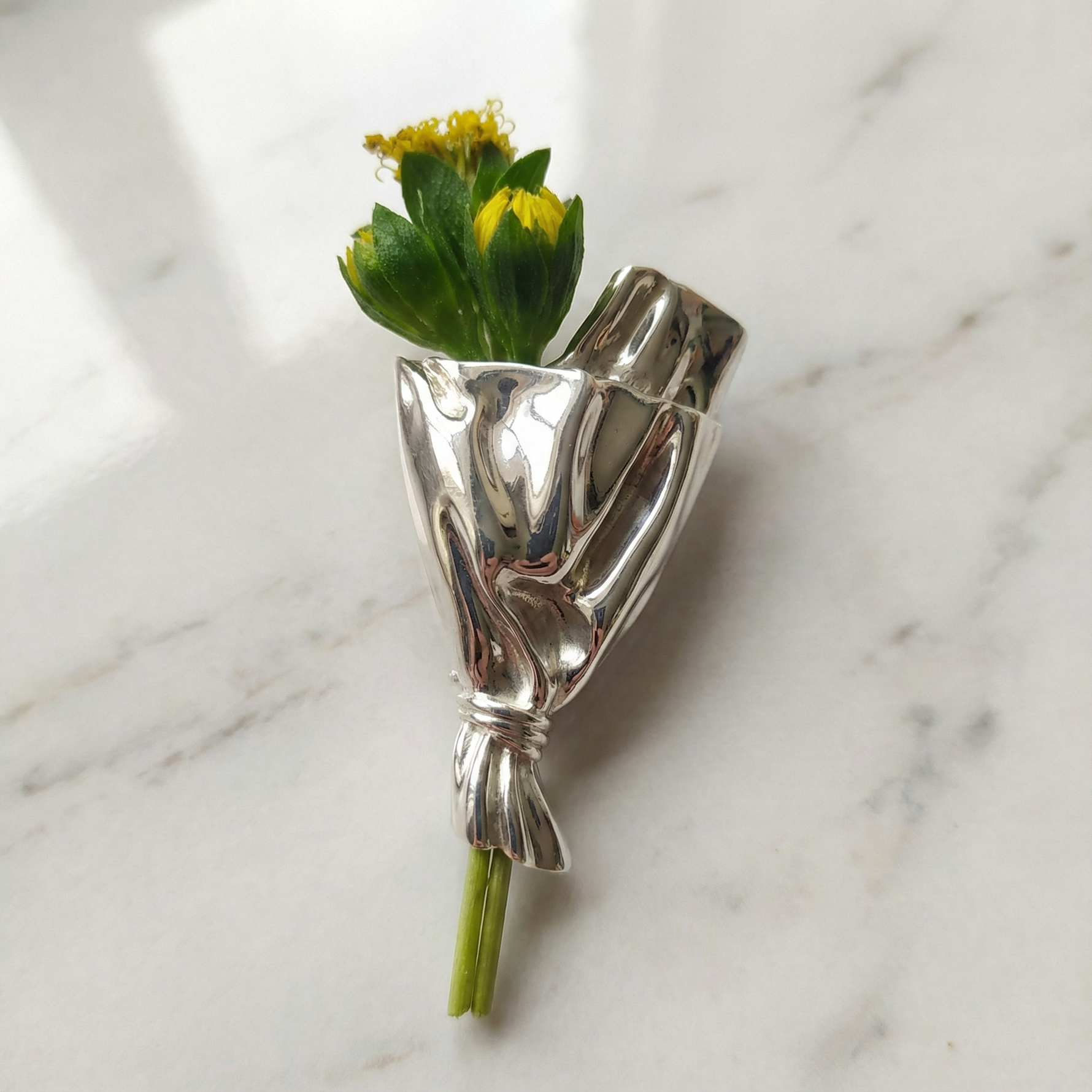 Elegant brooch with mini vase for fresh flowers