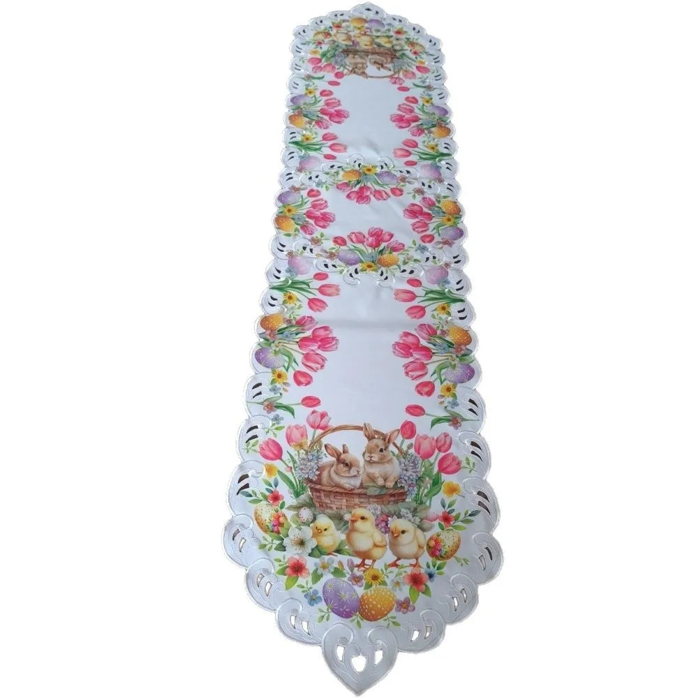 Spring Magic Table Runner for Easter | Chicks & Tulips Design | 177 x 38 cm
