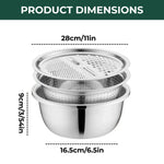 Versatile Stainless Steel Bowl Set with Grater and Sieve – 3-in-1 Solution