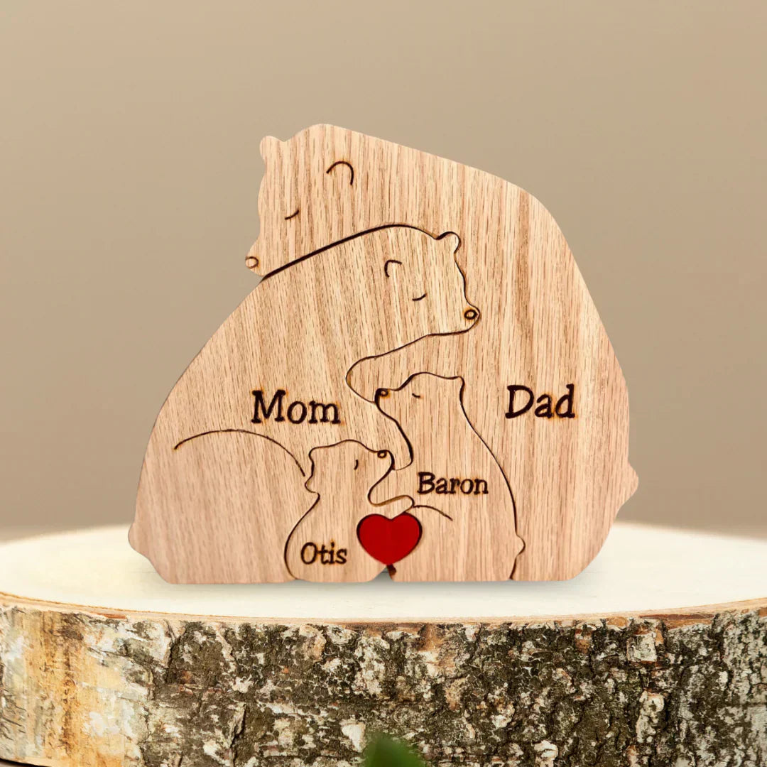 Personalizable Wooden Puzzle with Bear Motifs for the Family