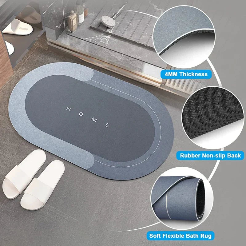 Non-slip oval bath mat with high absorbency