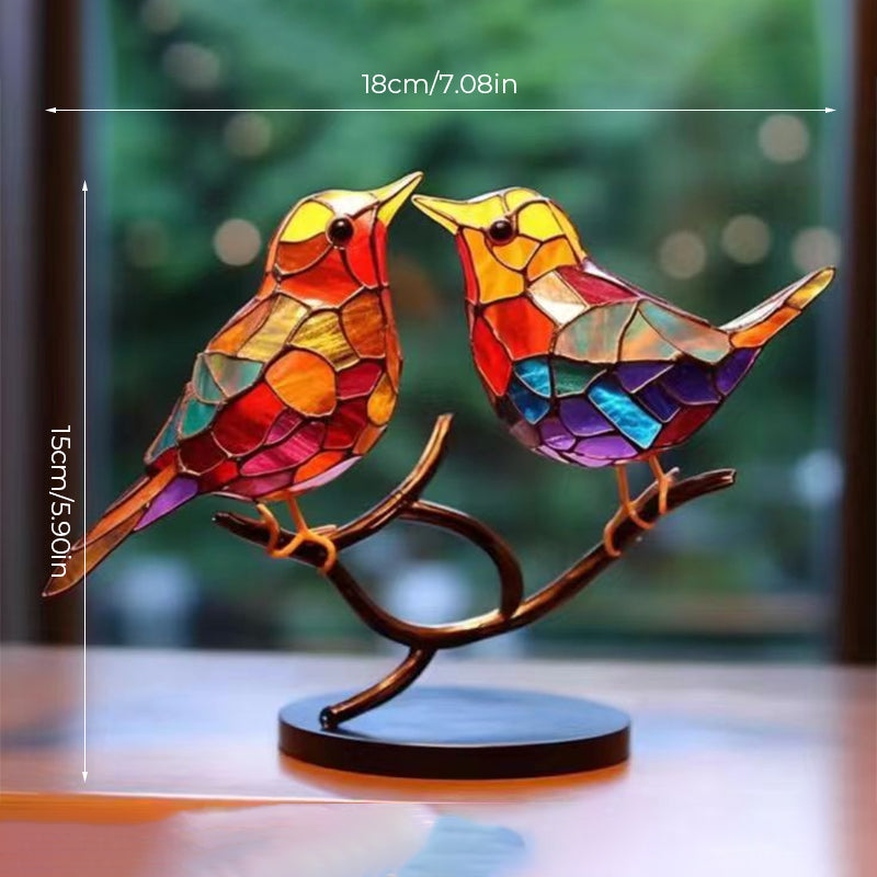 Double-sided acrylic ornaments with colourful birds on branches