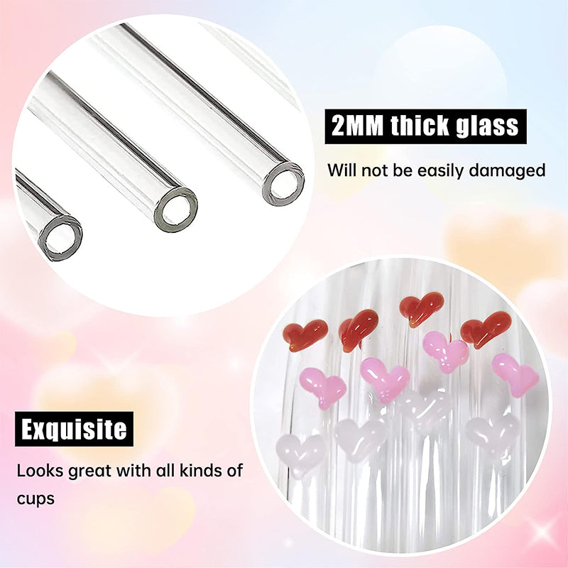 6 Stück Wiederverwendbare Glasstrohhalme mit Reinigungsbürste