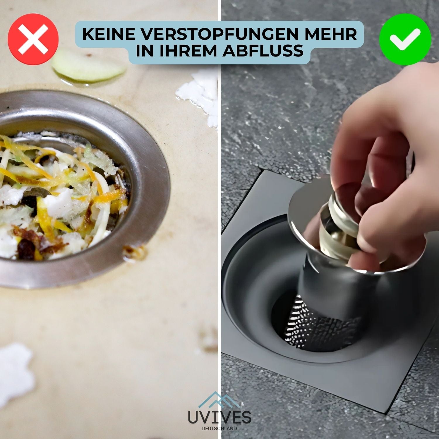 Edelstahl-Abflussfilter AquaGuard™ | 2-in-1 Lösung gegen Verstopfungen | Rostfrei & Pflegeleicht