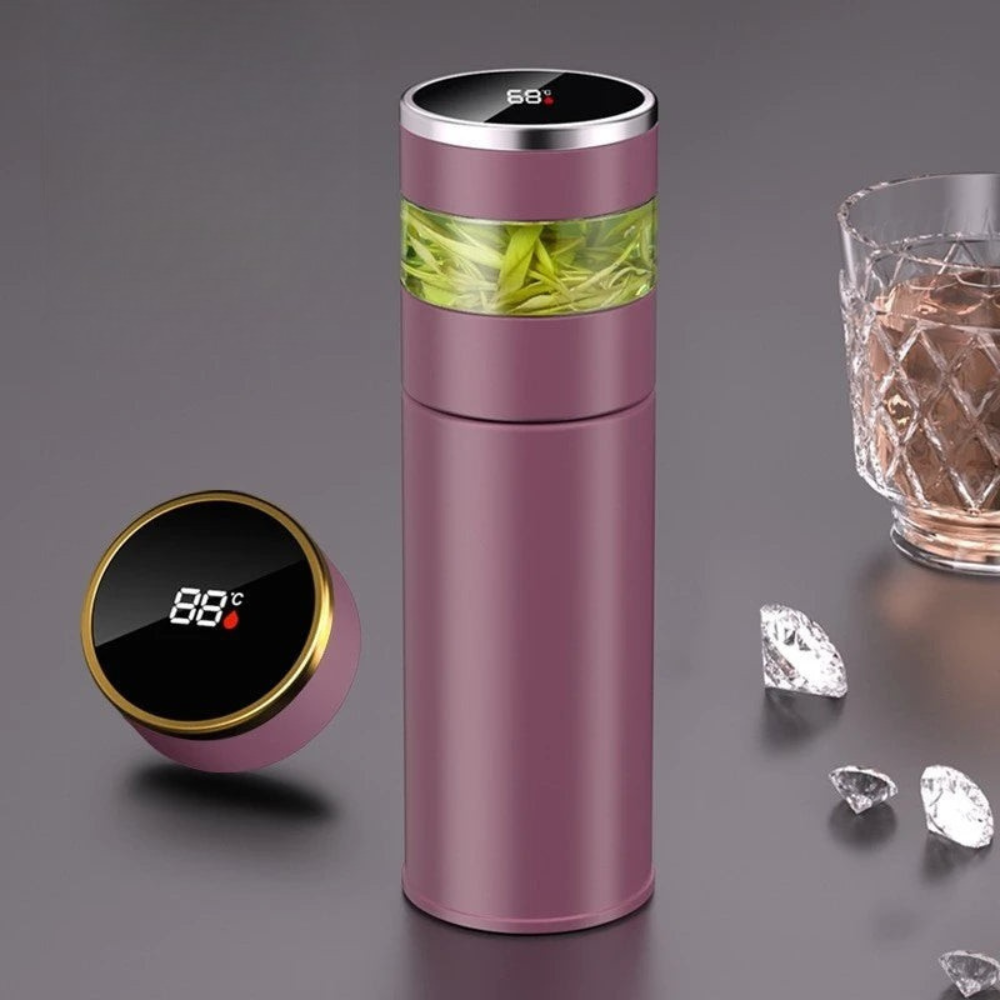 Isolierte Wasserflasche mit LED Temperaturanzeige und Teefilter
