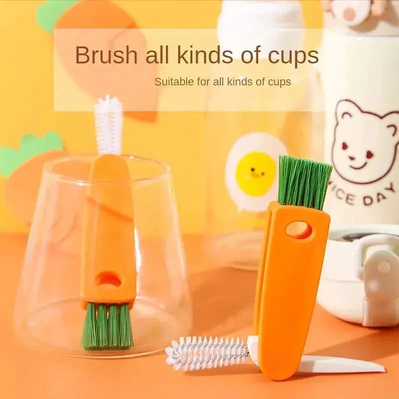 3-in-1 cleaning brush for bottle caps with rubber ring and groove