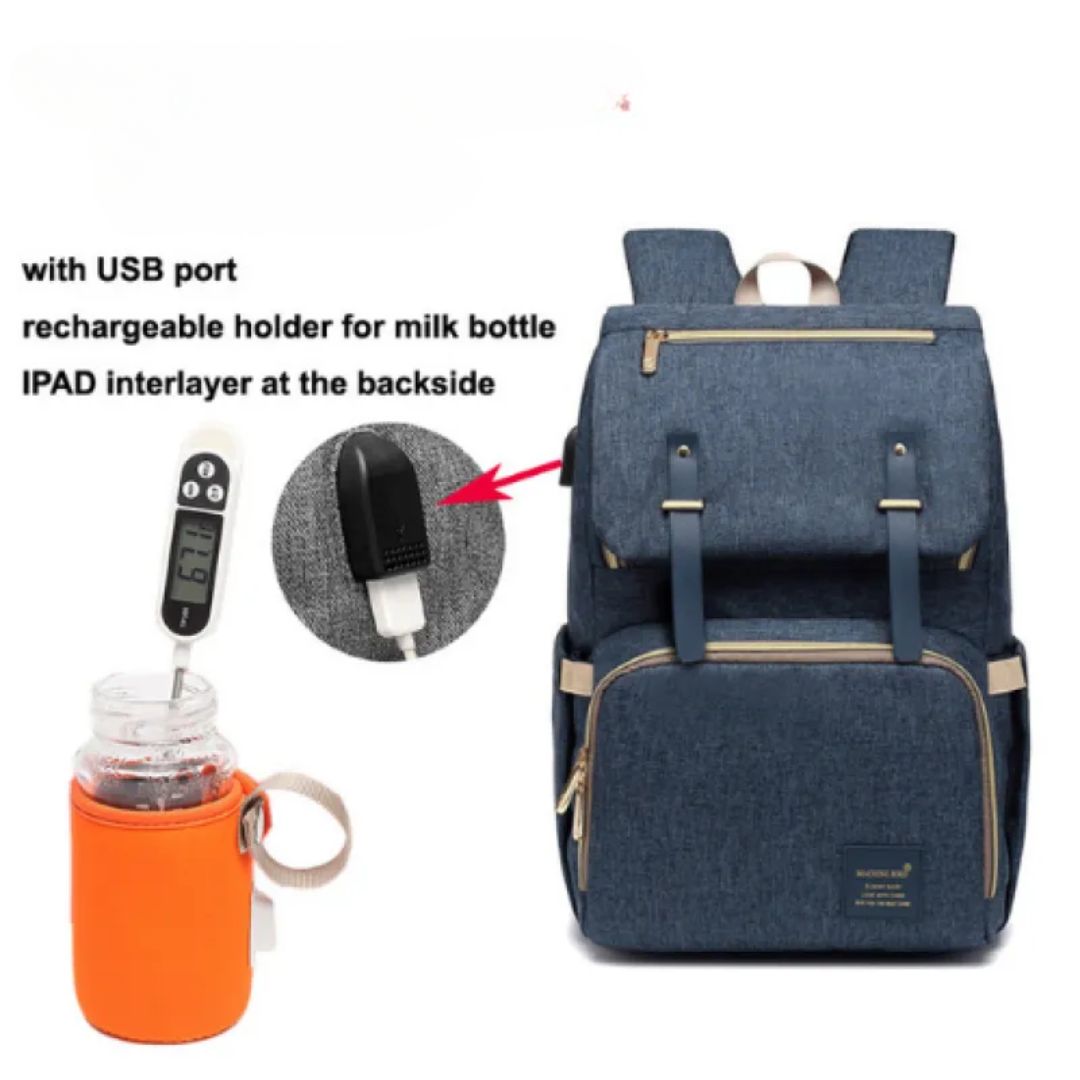 Baby Diaper Backpack with USB – Backpack for Bottle Warmer and Charging Function