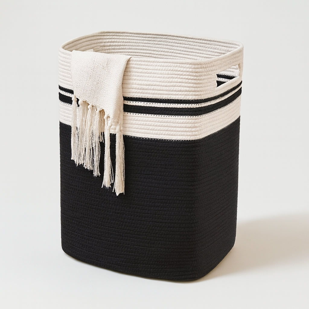Spacious cotton rope laundry basket with practical handles