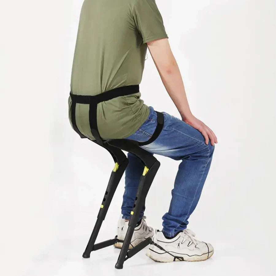 Portable folding chair with portable exoskeleton for sports activities