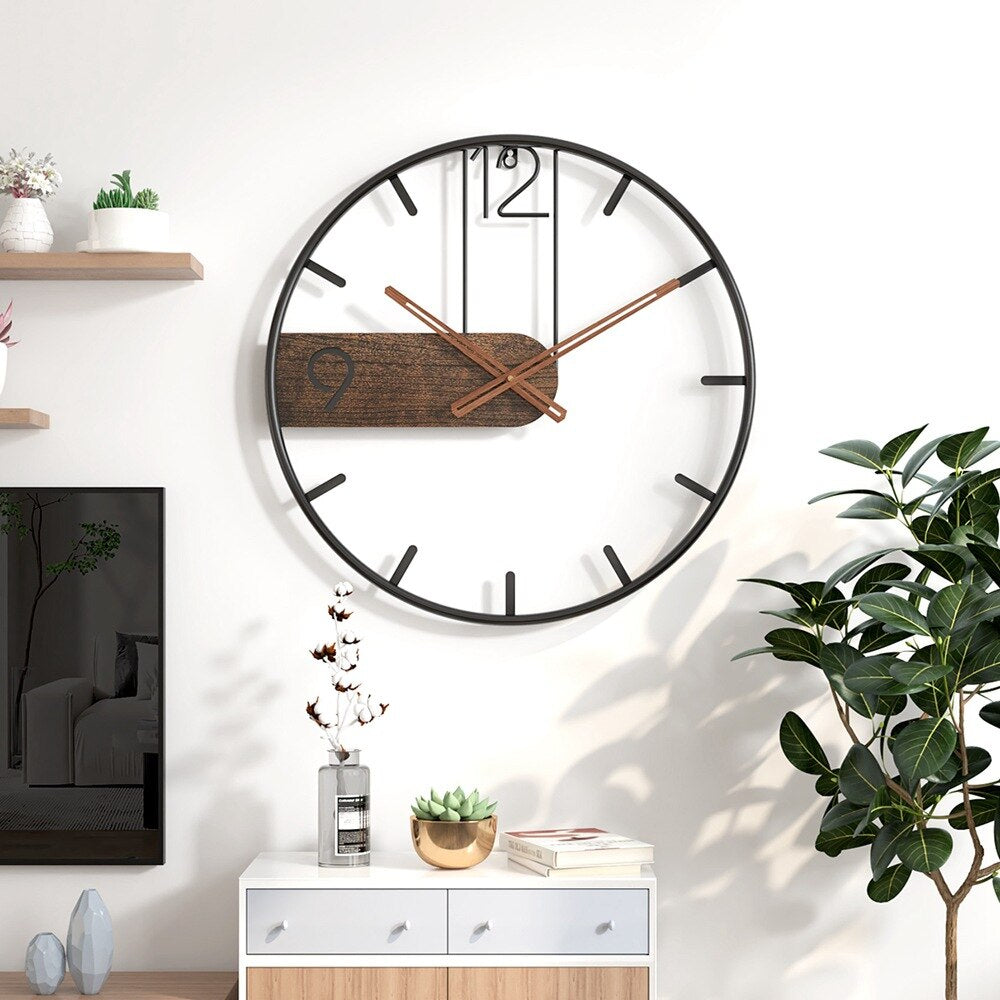 Elegant Wall Clock made of Steel and Walnut – Silent Design for Home and Office