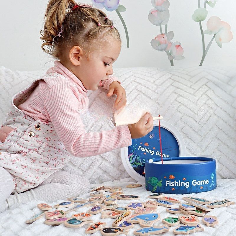 Wooden Magnetic Fishing Toy – 35 Colorful Fish