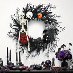 Halloween Door Wreath with Skeleton and Pumpkin - Atmospheric Seasonal Decoration