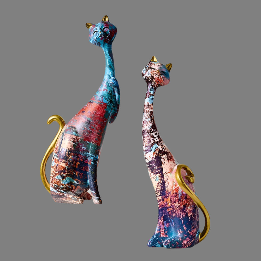 Minimalist Cat Sculptures in a Duo for Modern Decoration