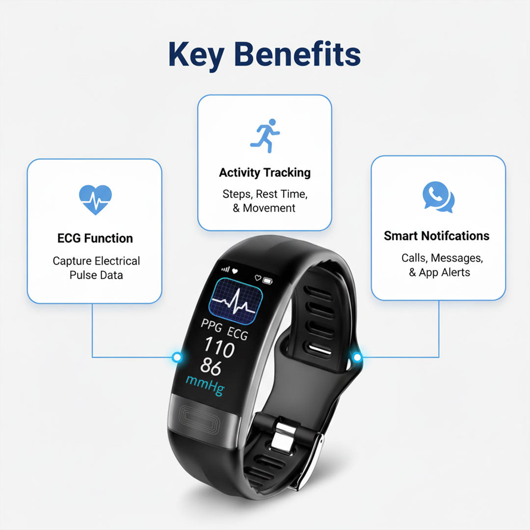 Smart fitness watch with ECG monitoring and activity tracking