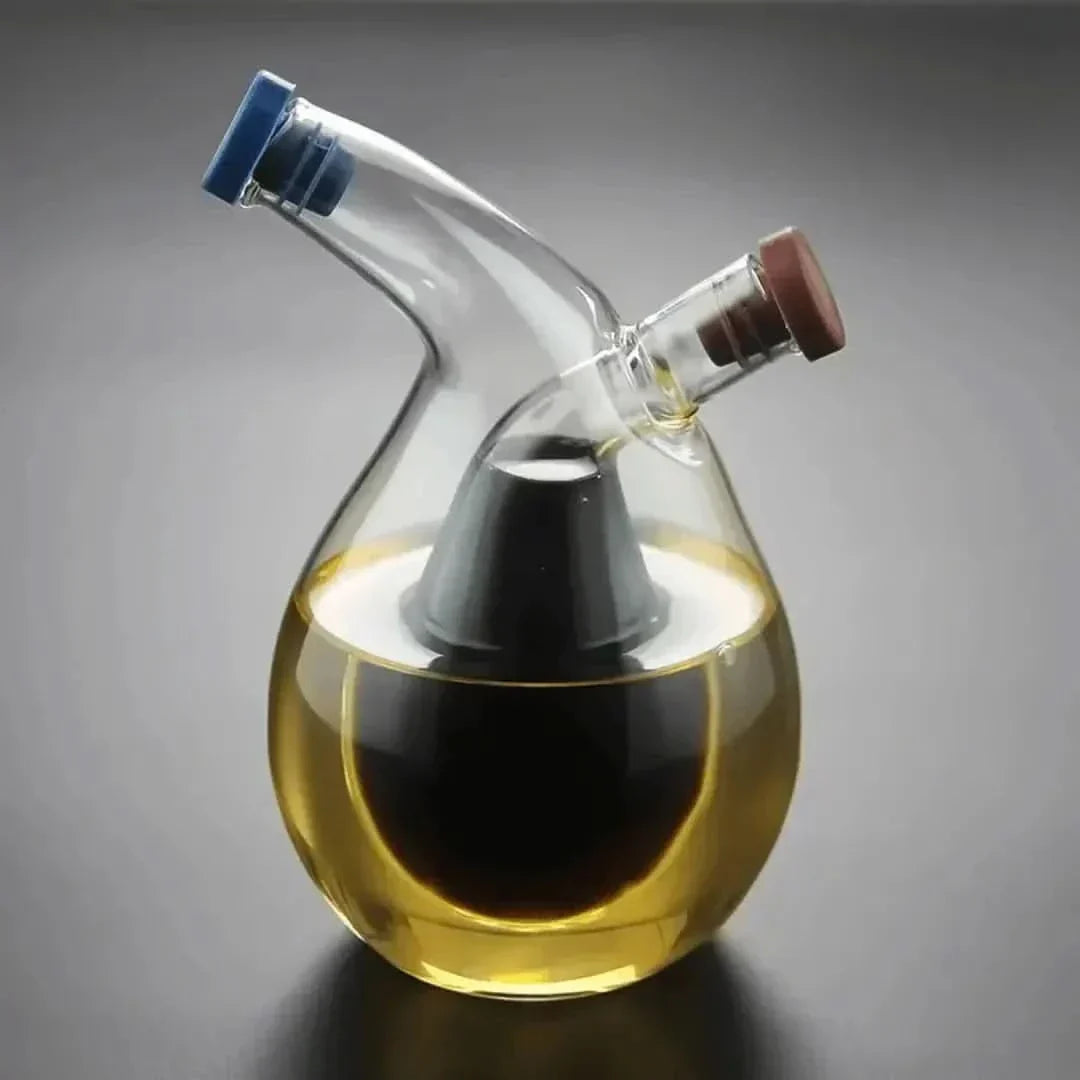 Elegant oil and vinegar dispenser with double glass design