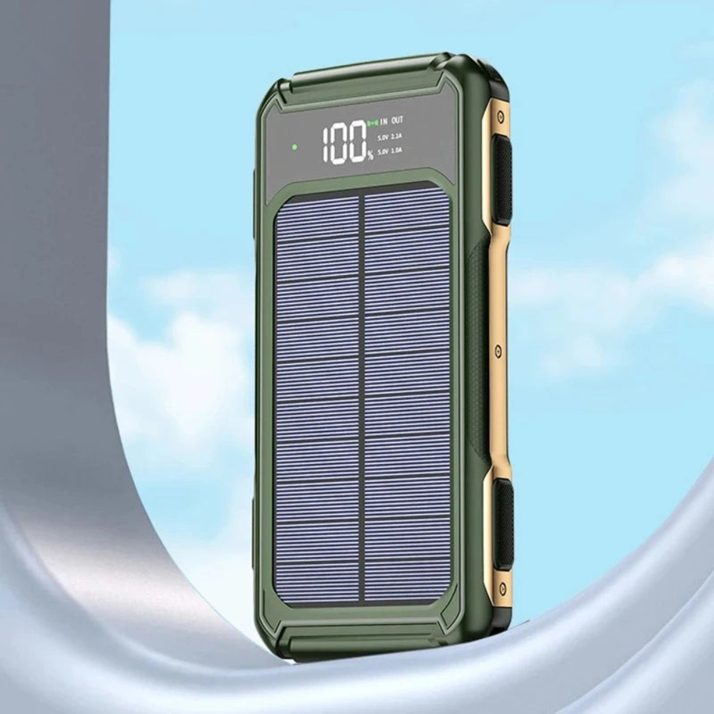 Powerful Solar Power Bank with 4-in-1 Cable and Emergency Light