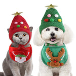 Pet Christmas hat with fluff and gold trim