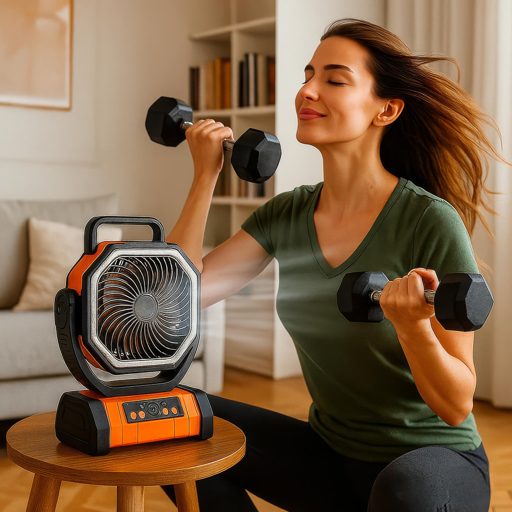 Lufterfrischer – Tragbarer Standventilator mit LED für Abenteuer im Freien