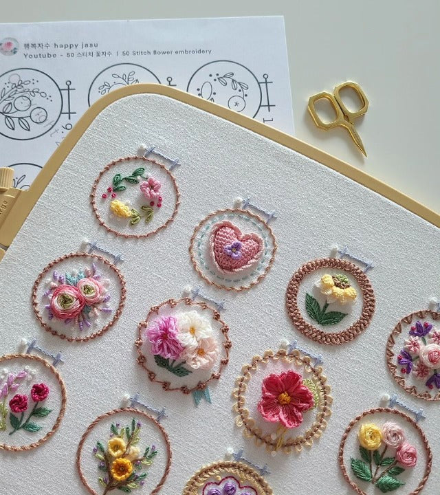 Blumen-Stickset für Einsteiger – 12 Designs, Komplettset