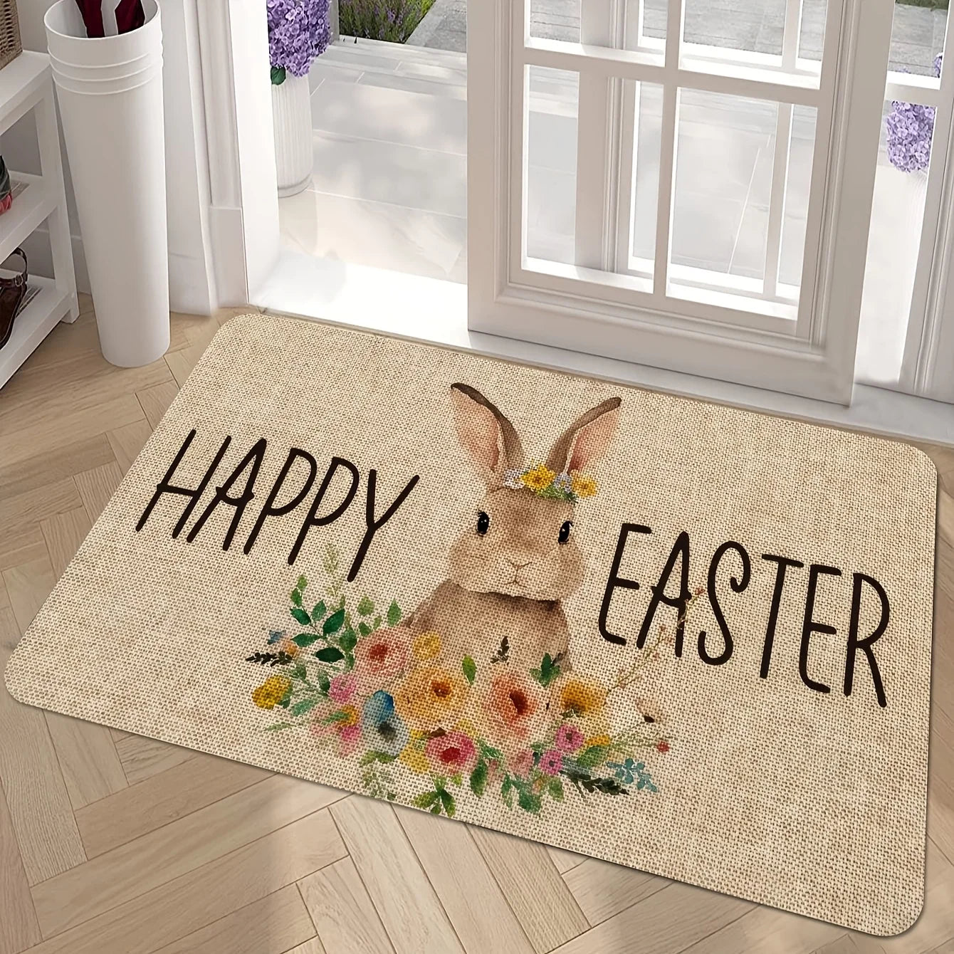 Frühlingszauber Fußmatte | Rutschfest & Pflegeleicht | Hasendesign für Eingang & Schlafzimmer 40x60–60x90 cm