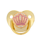 Luxury Design Pacifier with Rhinestones and Crown Details – Gold