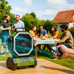 Lufterfrischer – Tragbarer Standventilator mit LED für Abenteuer im Freien