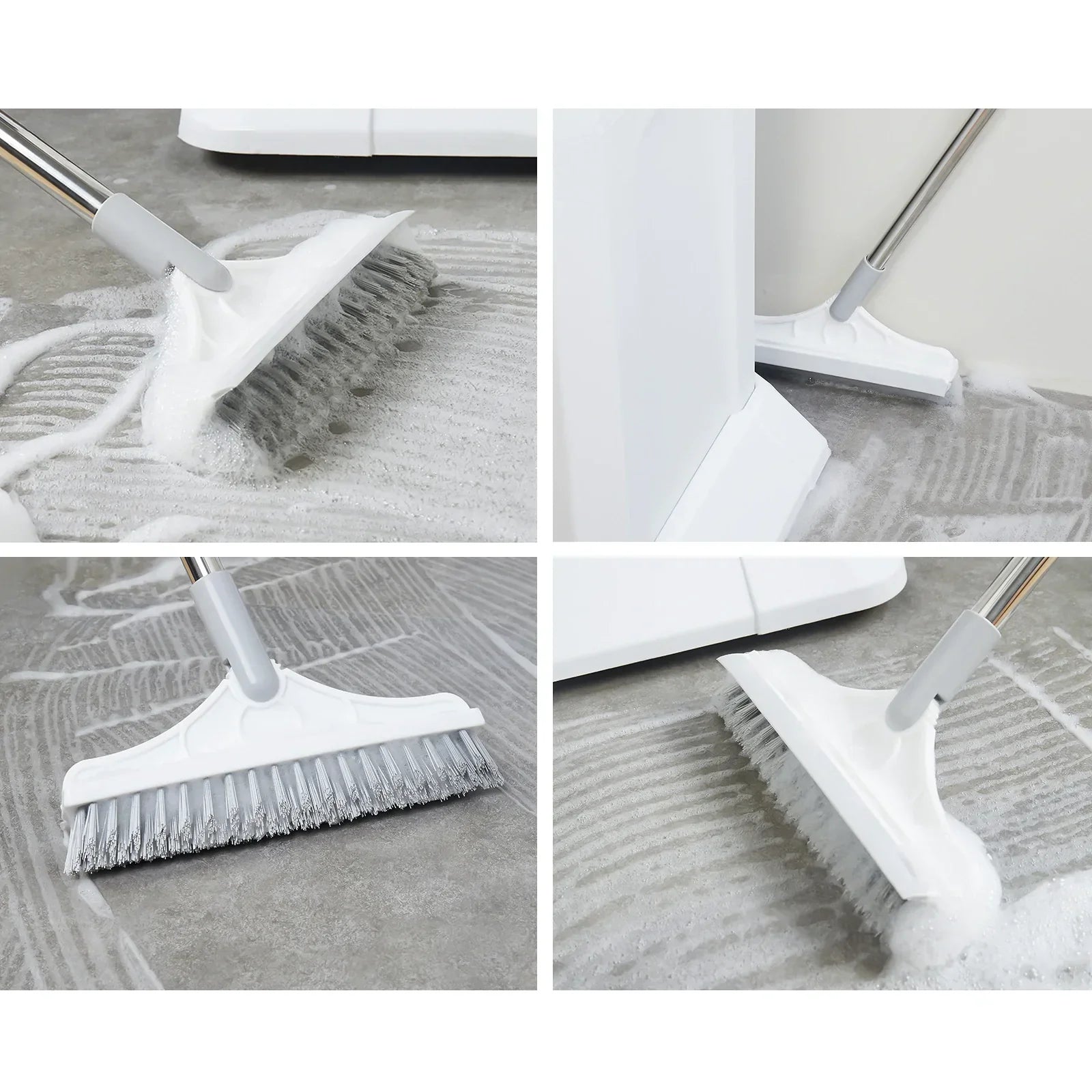 2-in-1 Floor Cleaning Brush with Window Squeegee, 120-Degree Swivel Long Handle