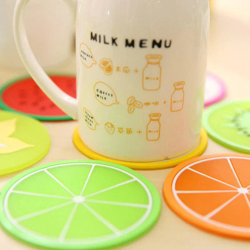 6-Piece Colorful Silicone Coasters for Teacups – Fruit Design