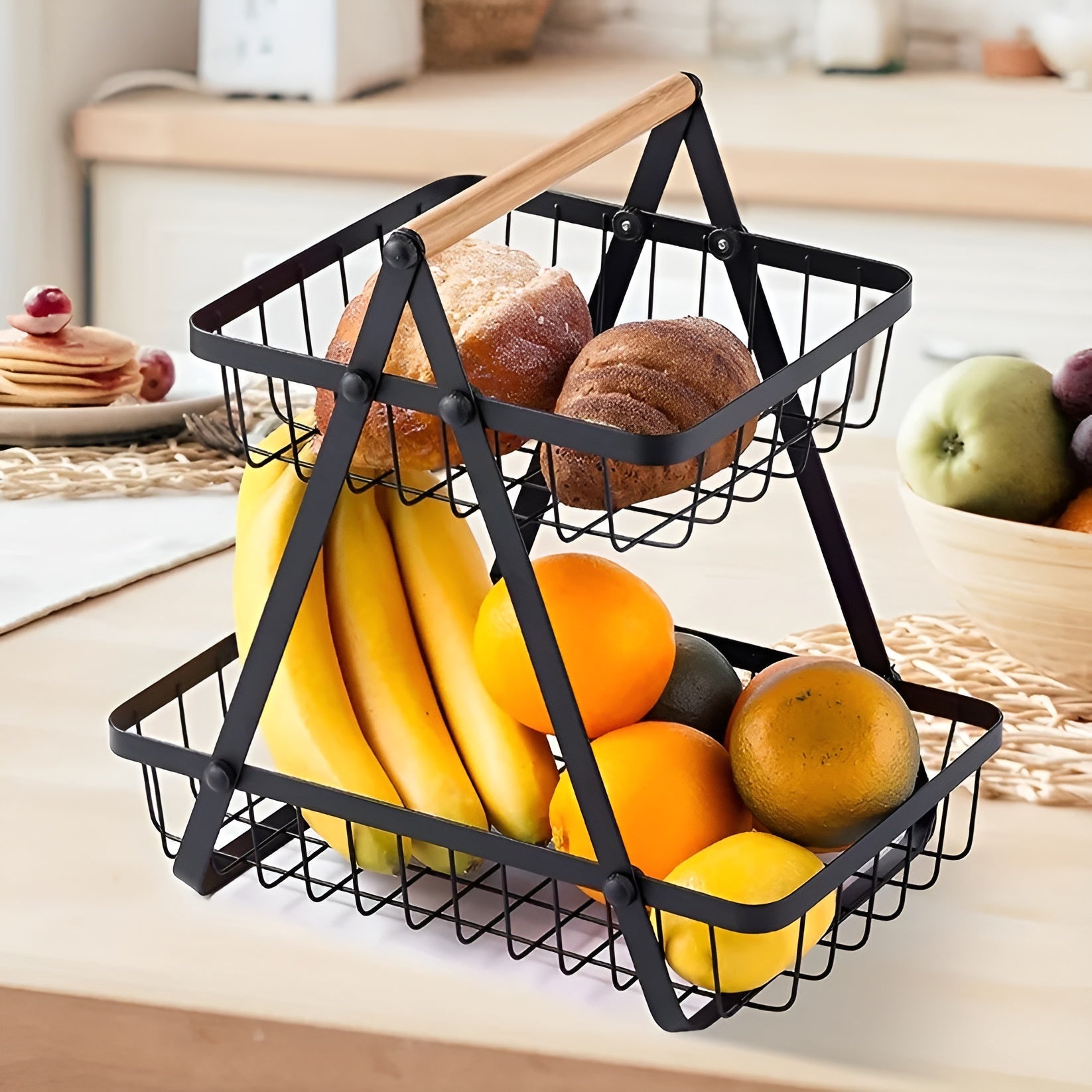 Three-tiered Metal Fruit Basket – space-saving and decorative for Kitchen and Dining Room