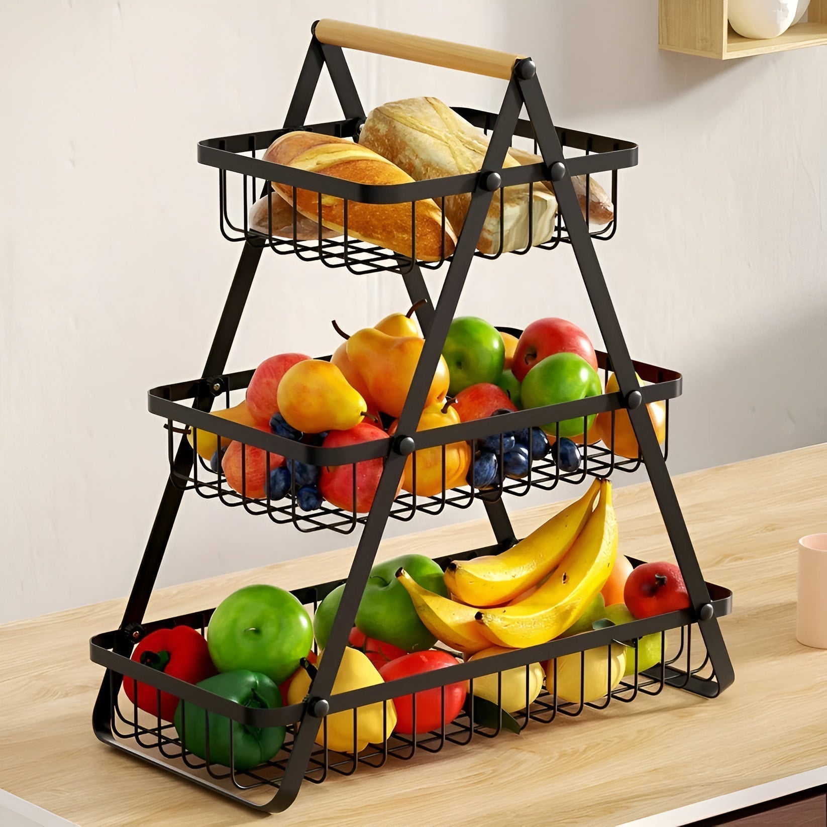 Three-tiered Metal Fruit Basket – space-saving and decorative for Kitchen and Dining Room