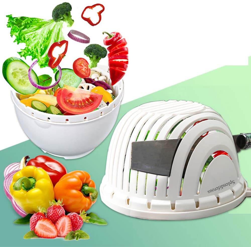 Multifunctional Salad Bowl with Cutting Aid