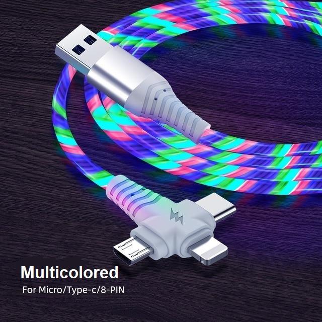 Multifunctional LED Charging Cable with Three Connectors