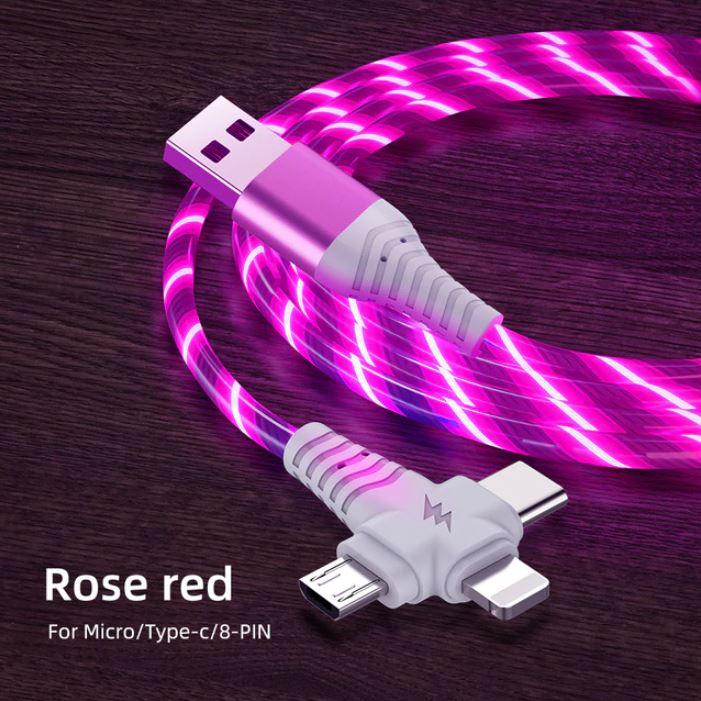 Multifunctional LED Charging Cable with Three Connectors