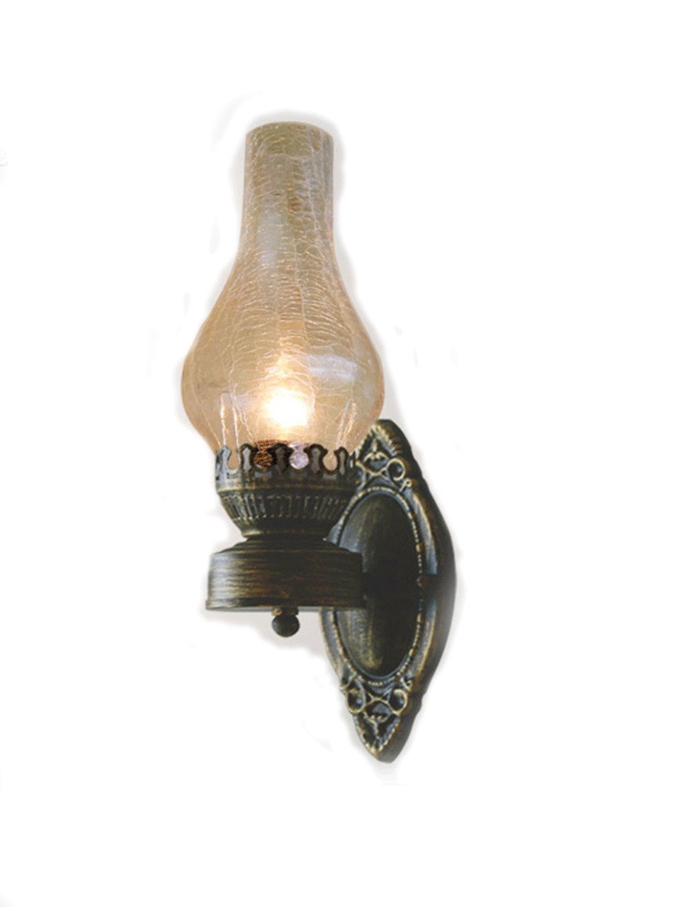 Antique iron wall lamp with glass shade in bronze