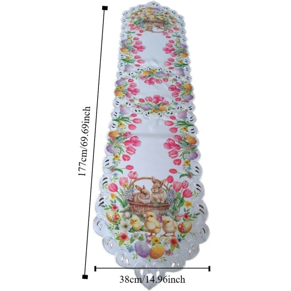 Spring Magic Table Runner for Easter | Chicks & Tulips Design | 177 x 38 cm