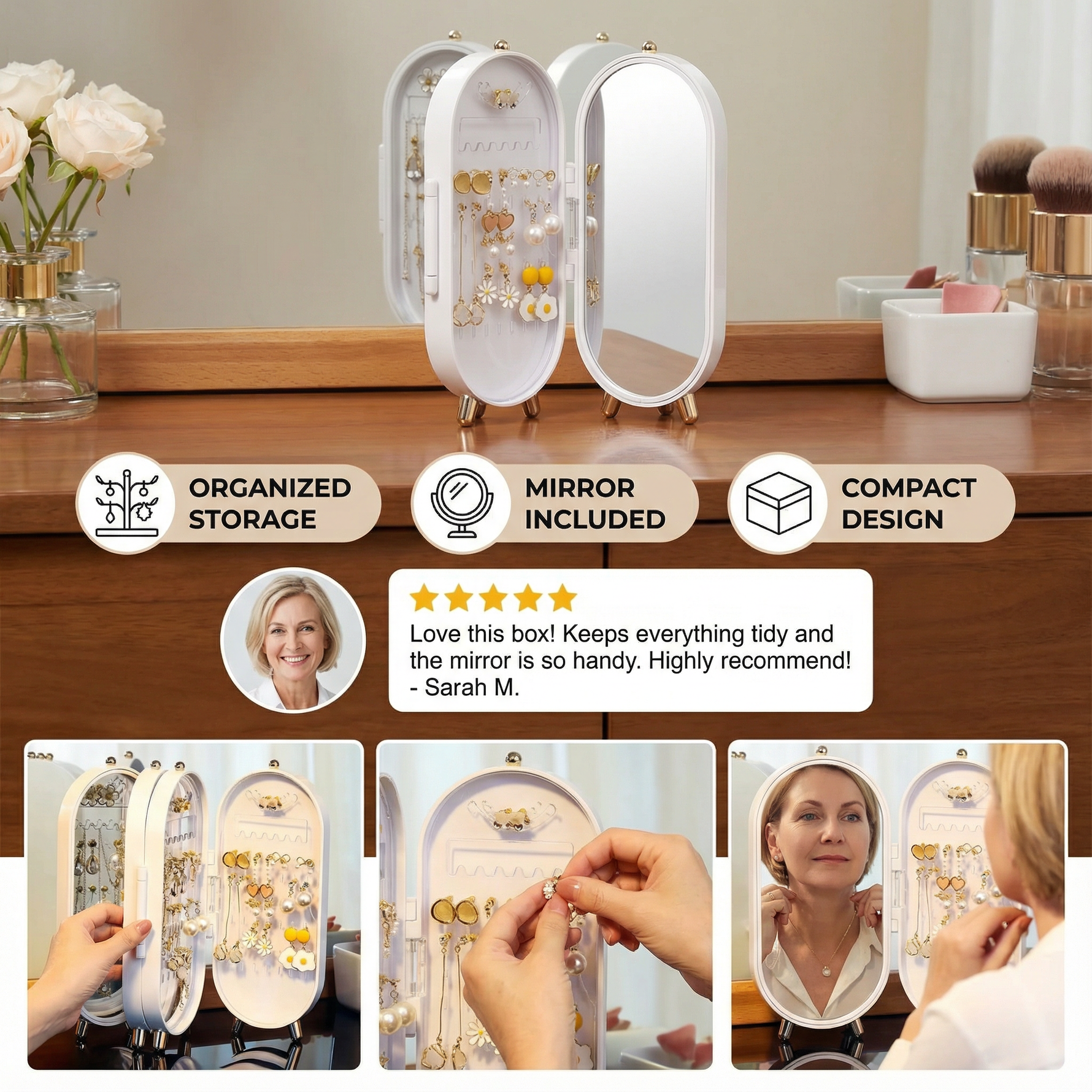Eleganter Schmuck Organizer | Stilvolle Aufbewahrung mit Spiegel
