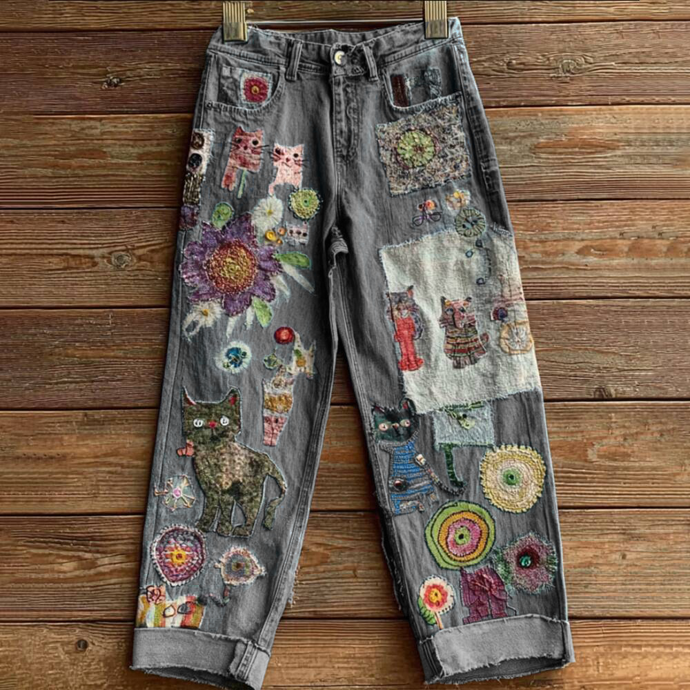 Elegante Damenjeans im Bohemian-Stil mit Blumenmotiv