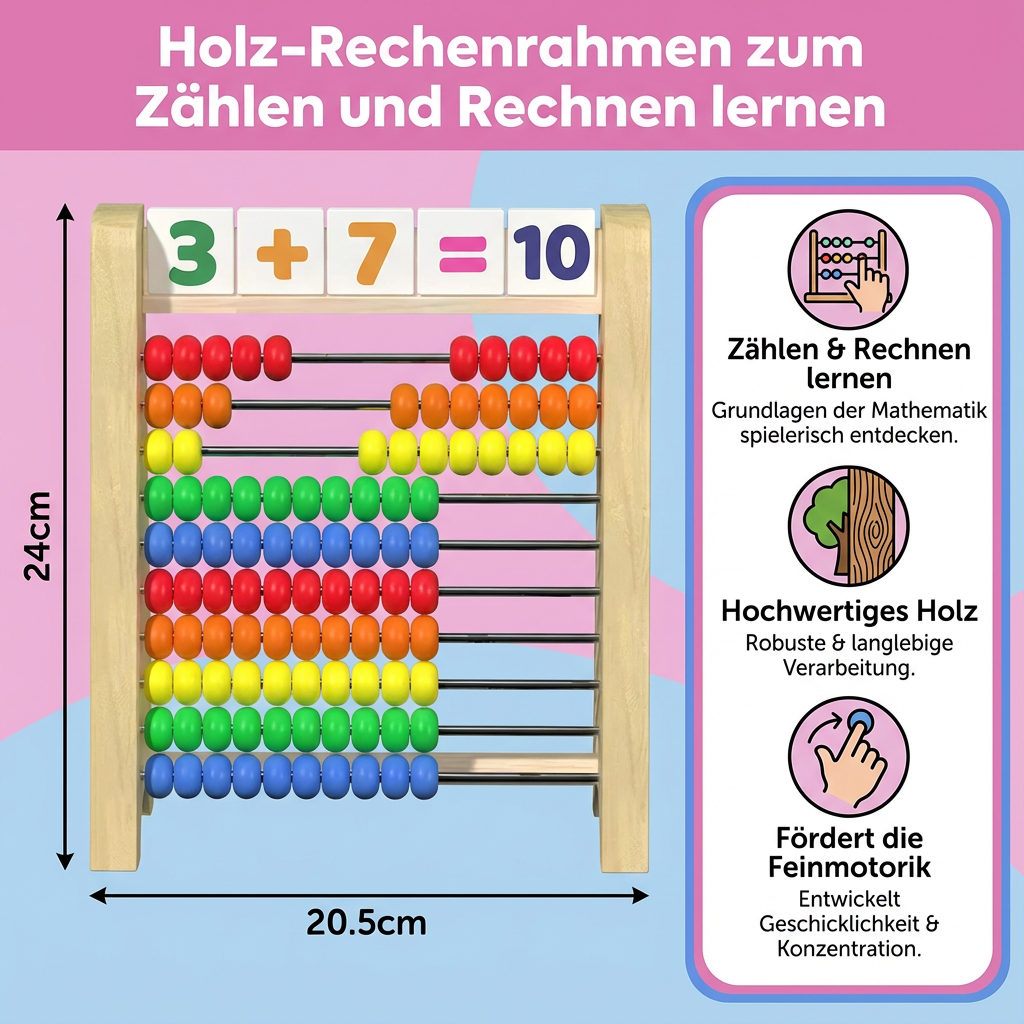 Wooden abacus for learning arithmetic skills