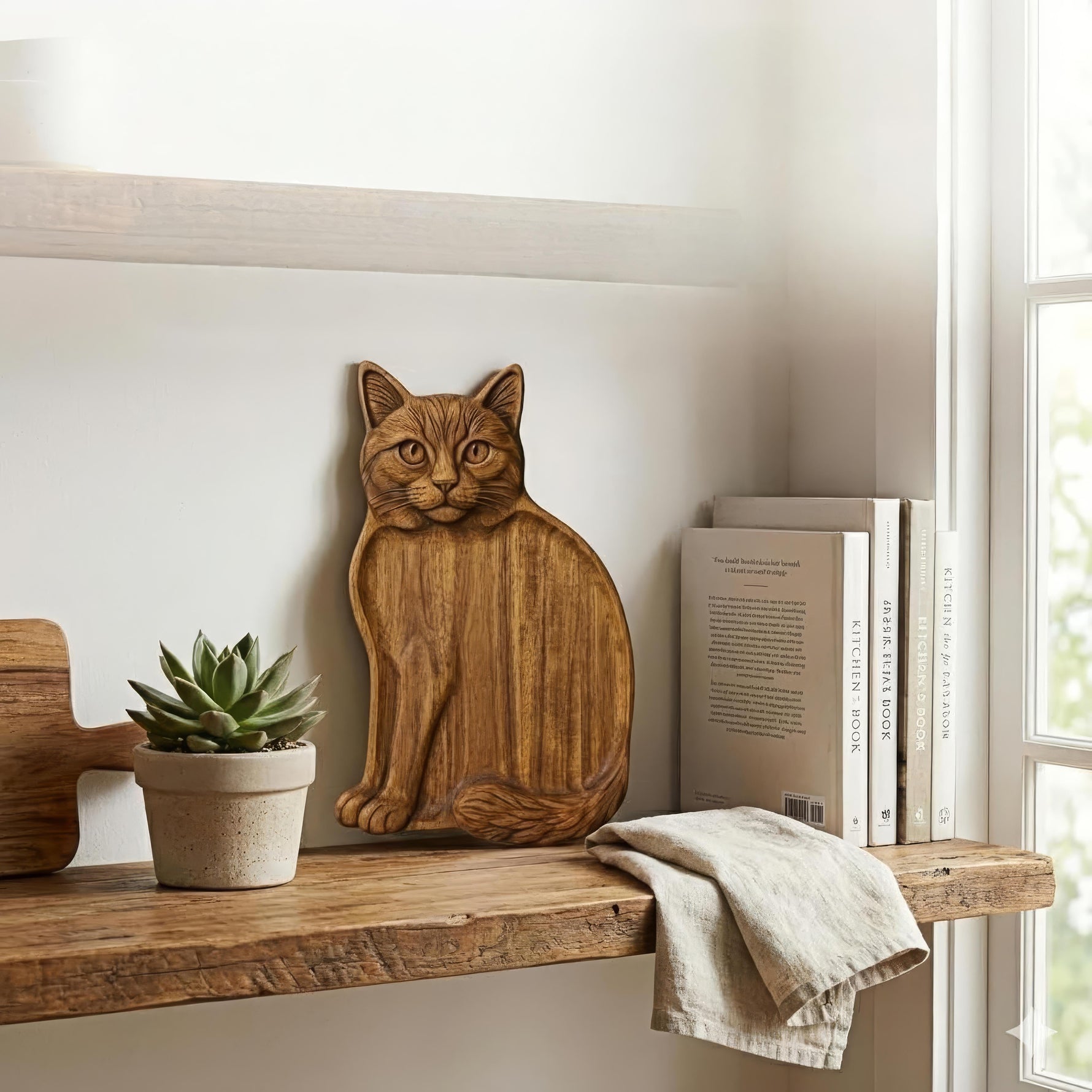 Katzenliebe auf dem Tisch – Elegantes Holzservierbrett