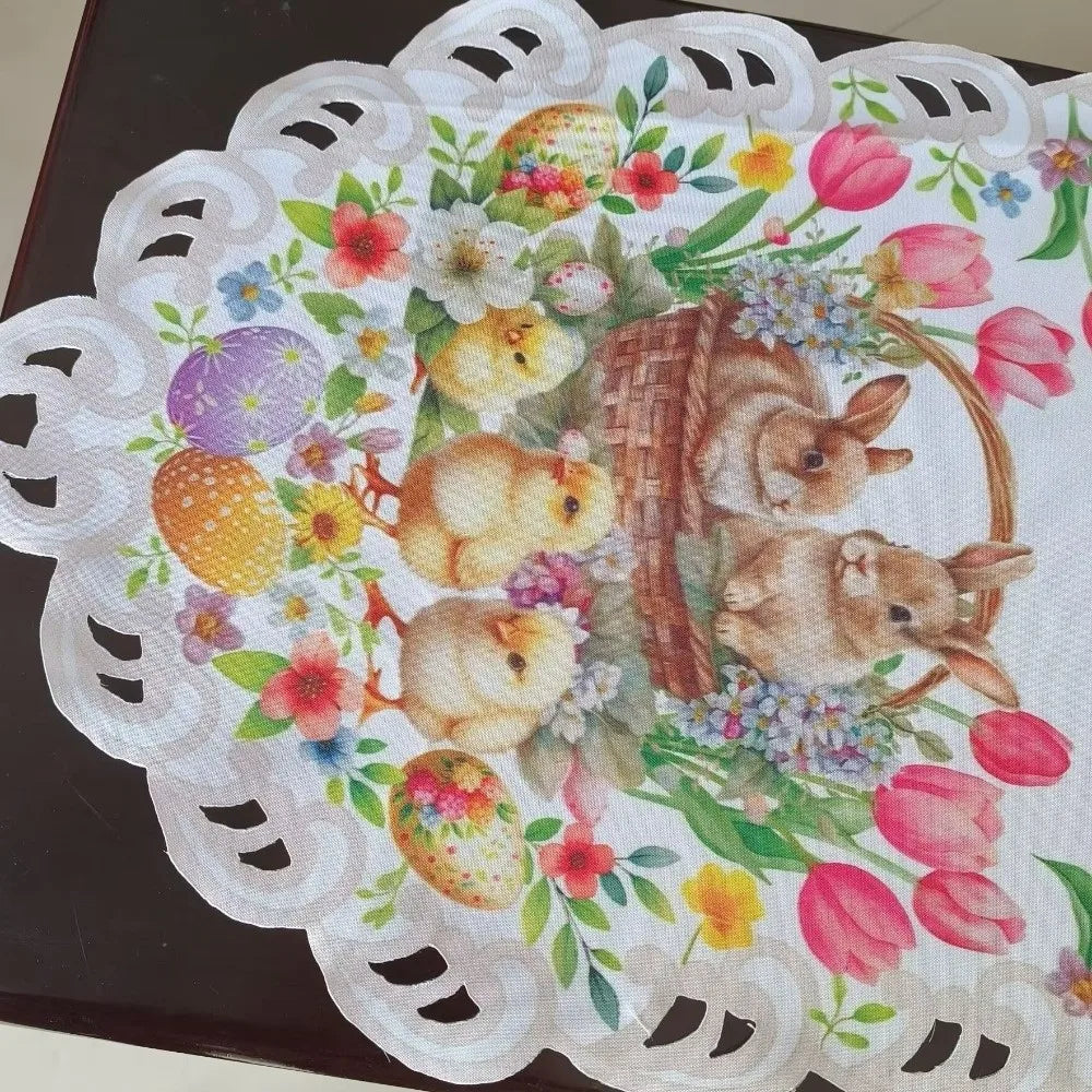 Spring Magic Table Runner for Easter | Chicks & Tulips Design | 177 x 38 cm