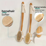 Boar Bristle Back Scrubber with Long Wooden Handle, Soft