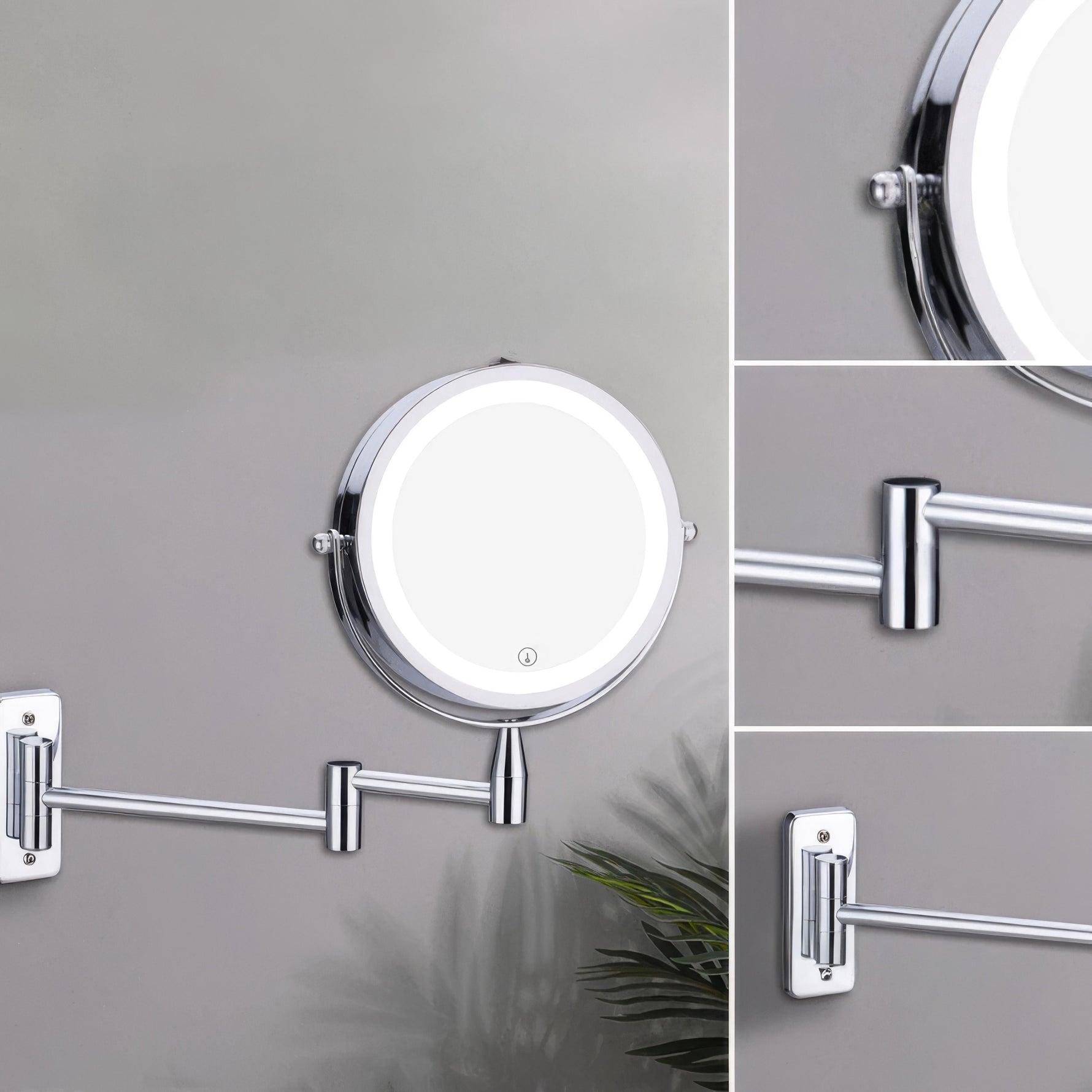 Stylish LED magnifying mirror with chrome finish for precise applications