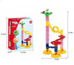 Playset with pillars for marble run building blocks