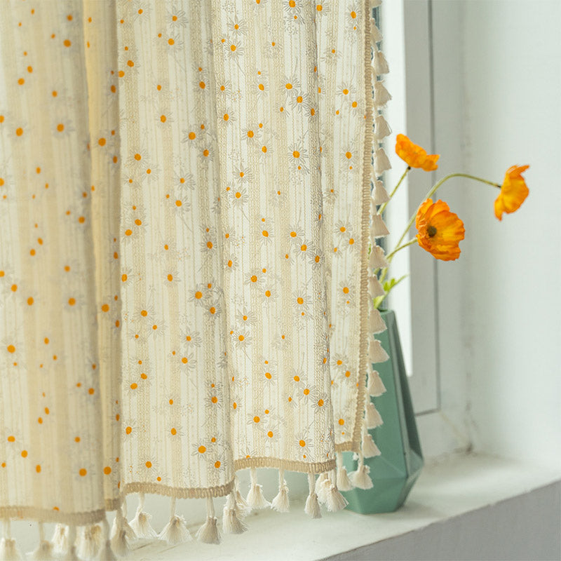 Eleganter Vorhang mit Gänseblümchenmuster aus Baumwoll-Leinen