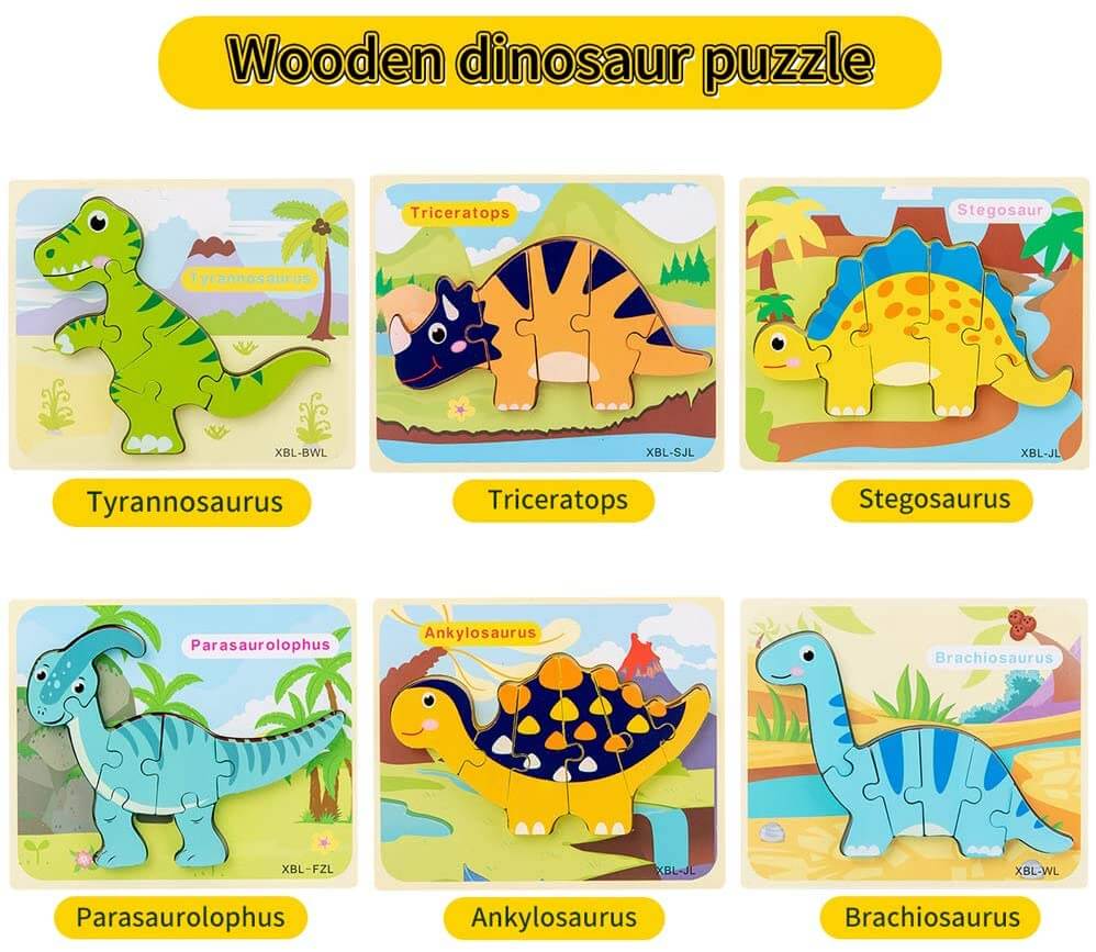6-Piece 3D Dinosaur Puzzle Set for Kids