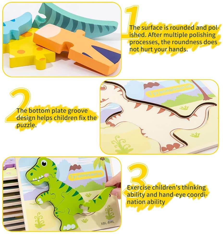 6-Piece 3D Dinosaur Puzzle Set for Kids