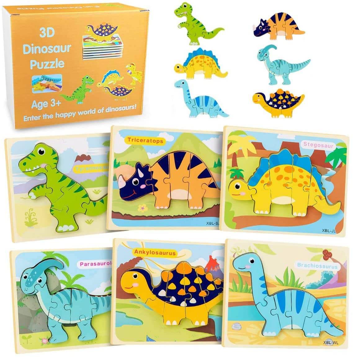 6-Piece 3D Dinosaur Puzzle Set for Kids