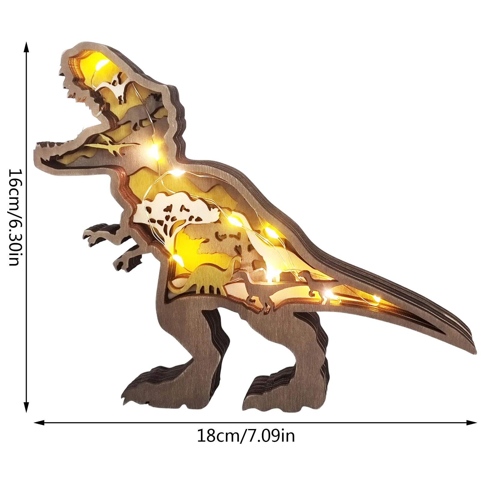 3D Wooden Carved Dinosaur Decorations