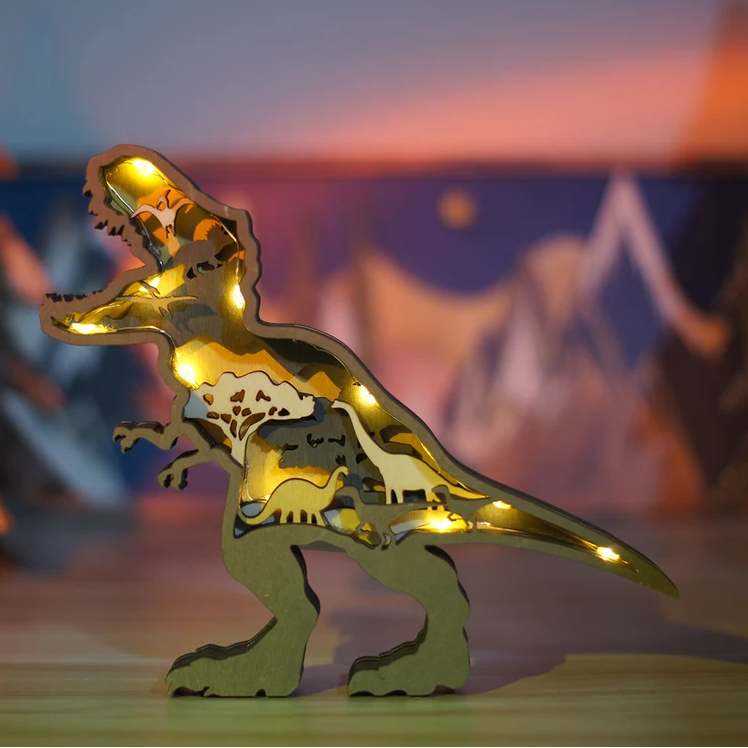 3D Wooden Carved Dinosaur Decorations