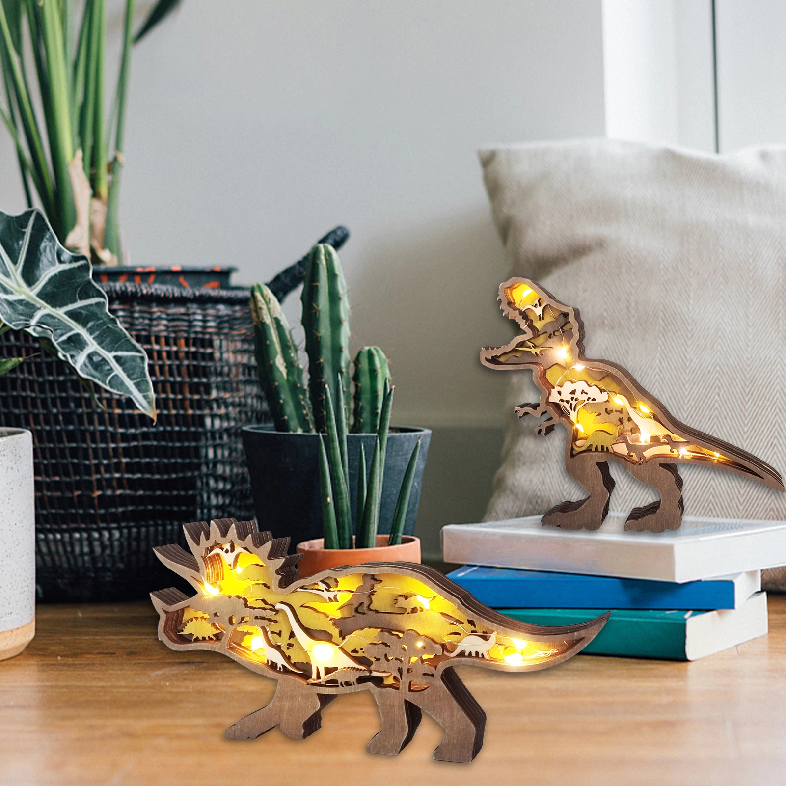 3D Wooden Carved Dinosaur Decorations